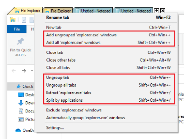 TidyTabs - Keyboard shortcuts